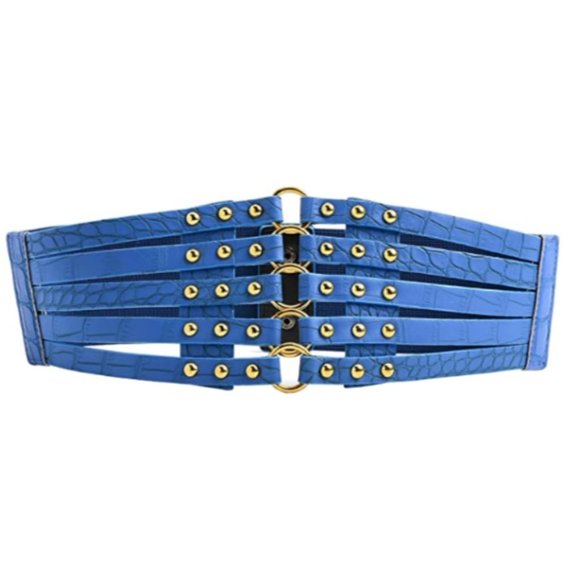 Womens Faux Leather 5 Metal Rings Wide Waist Belt